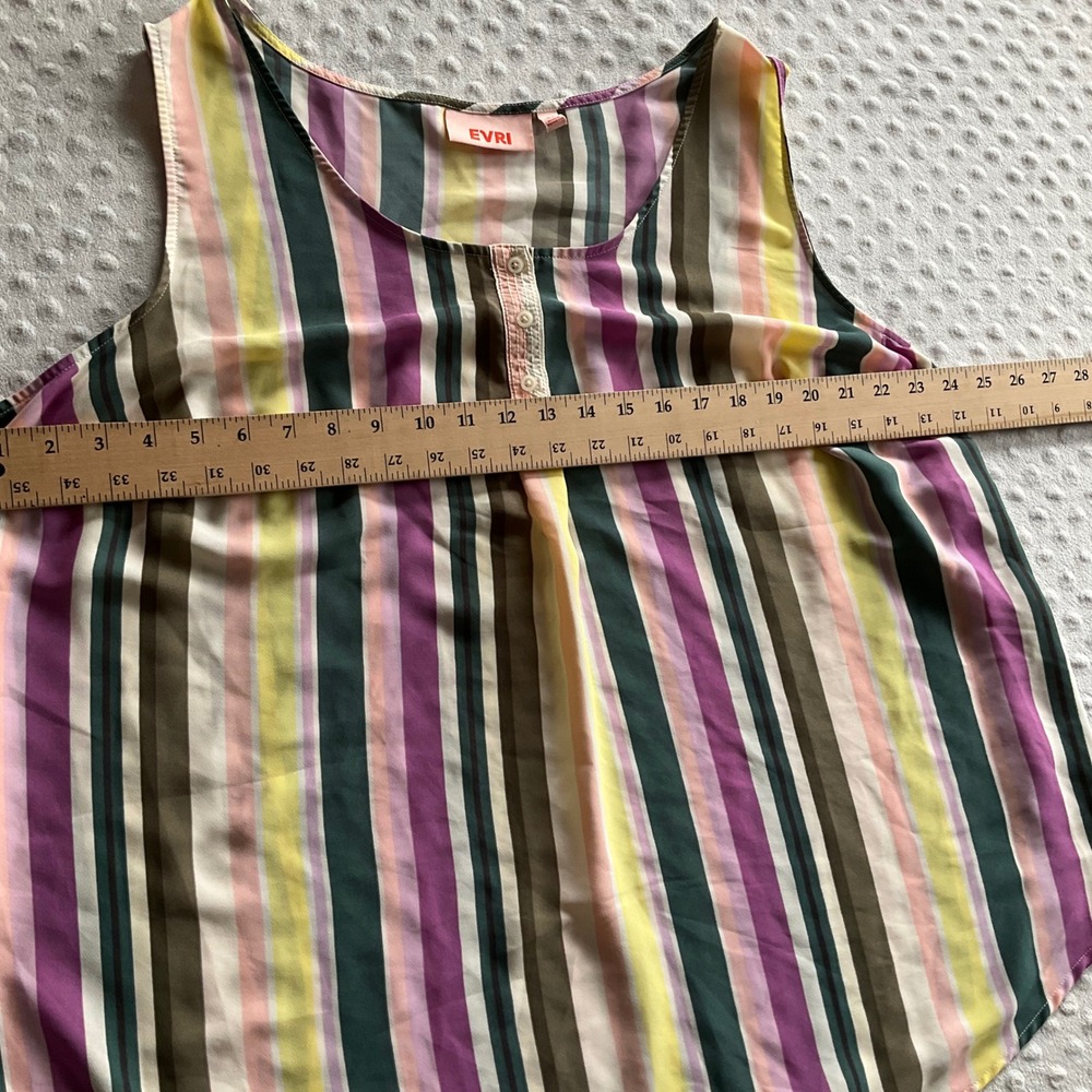 EVRI Sleeveless Blouse Women 2X Multicolor Striped Henley Scoop Neck Tank Top - Picture 4 of 8